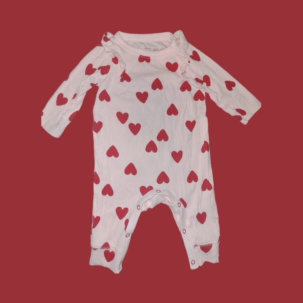 Onsie Hearts And Ruffles Pink And Red With ruffles 0-3 Months